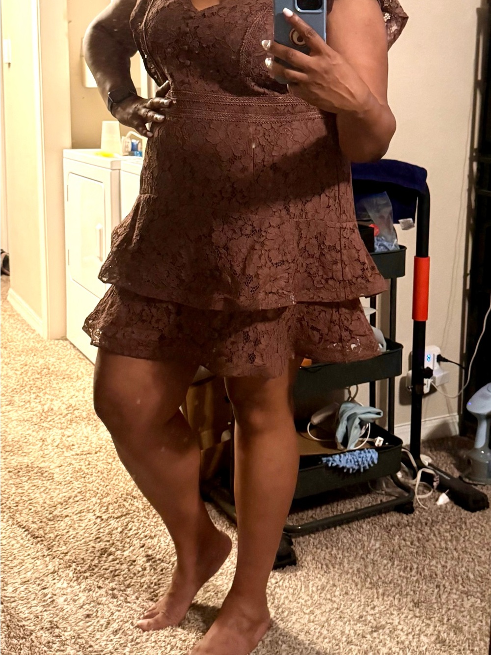 City Chic Brown Lace Tiered Mini Dress
